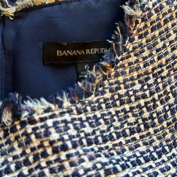 banana republic tweed dress W Fringe Sz 6 small blue white shimmer - Picture 3 of 3